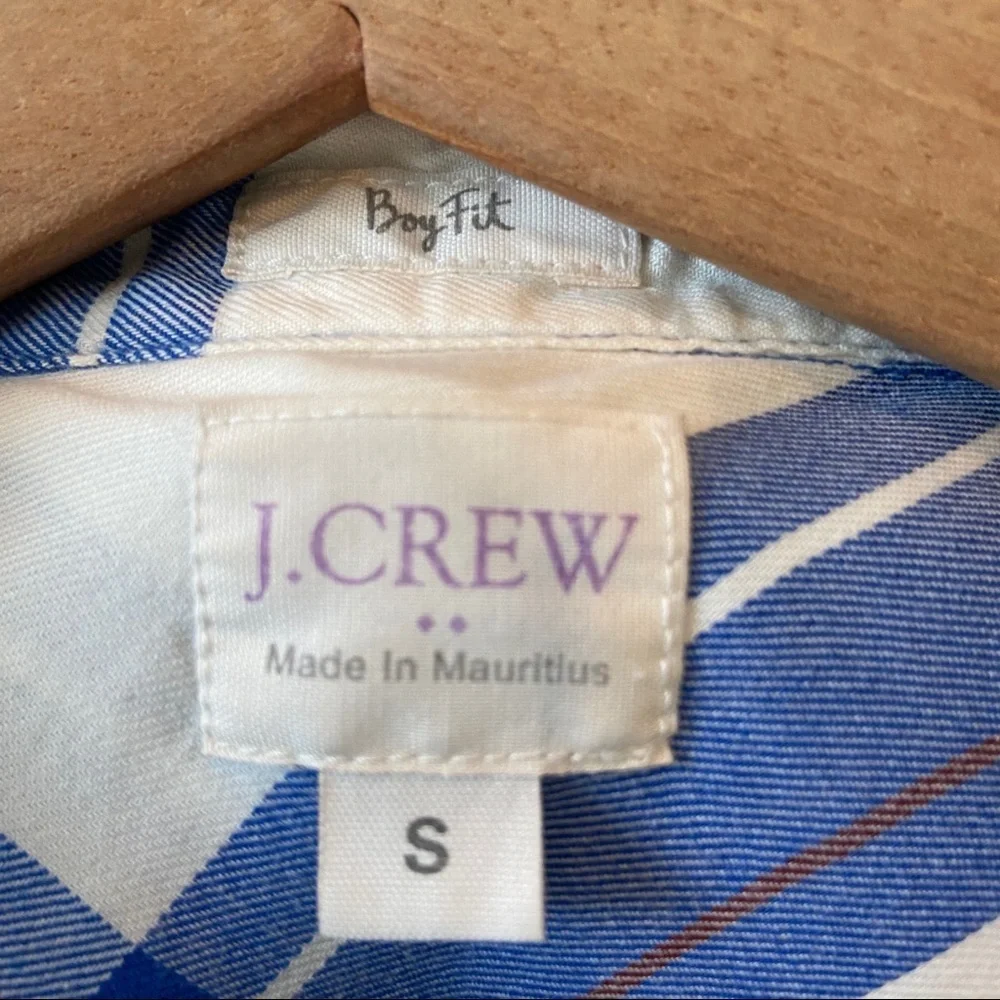 J. Crew Blue and White Plaid Long Sleeve Top. Size Small. EUC